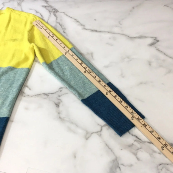 A New Day Blue Yellow Stripe Knit Tunic Cardigan Sweater Womens Small Open Front - Picture 9 of 10